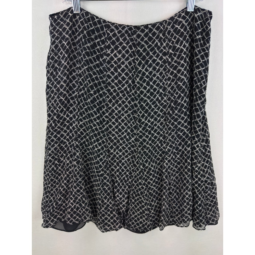 Pendleton Womens Silk Midi Skirt Size 14 Black White Geometric Grid Lined A-Line